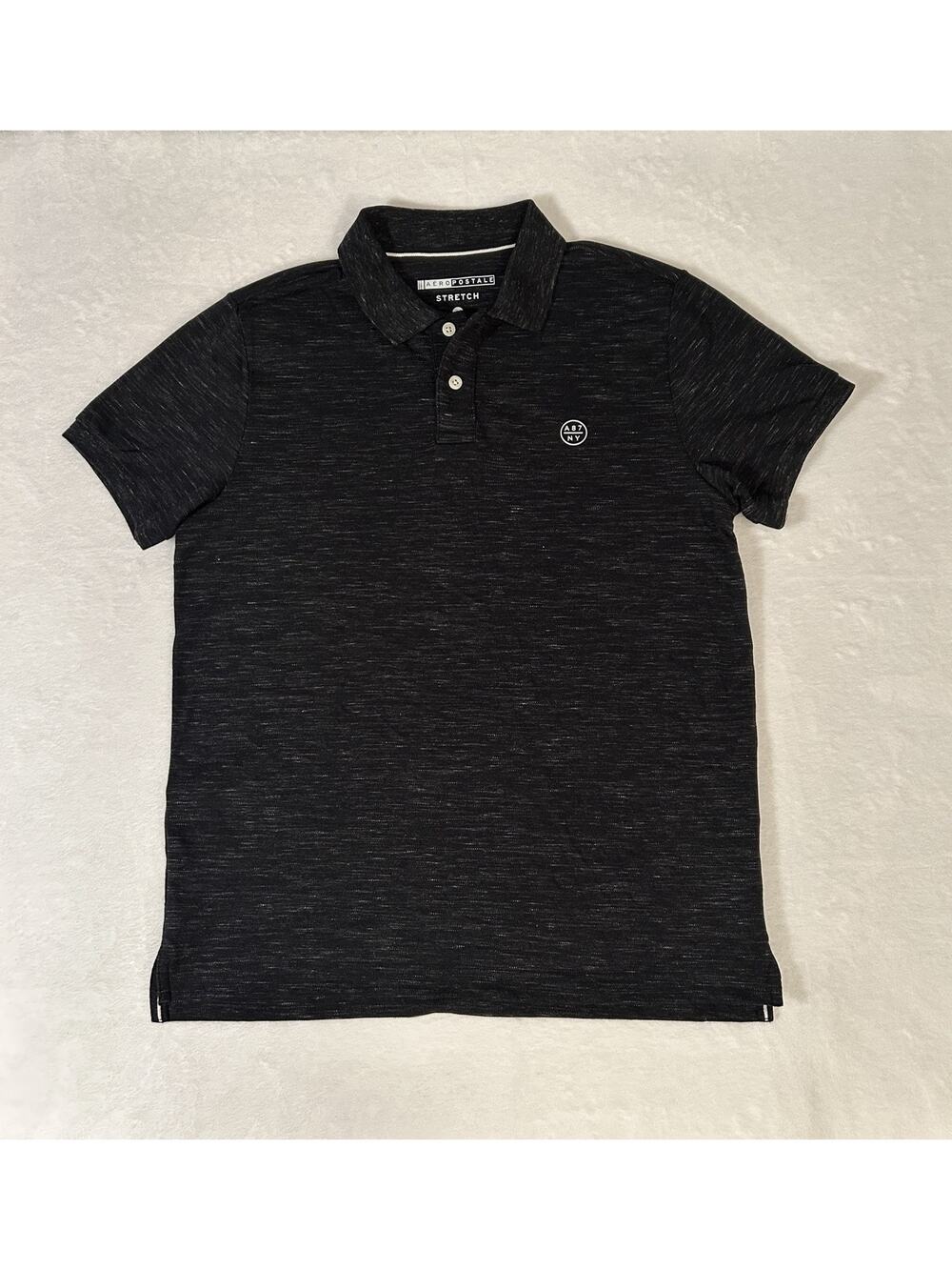 Aeropostale Black Heather Polo Shirt Size L Stretch Two Button Prep Athleisure